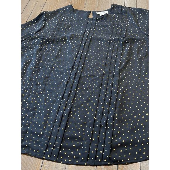 Ava Viv 1X Top Womens Plus Size Scoop Neck Blouse Back Gold Pullover Pleated - Picture 5 of 7